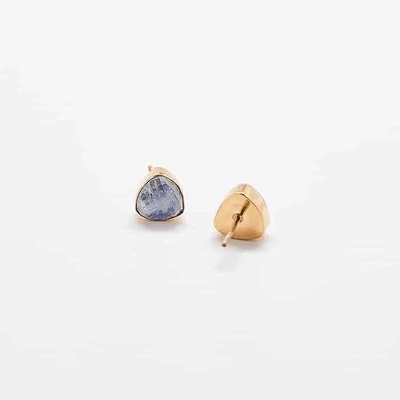 Labradorite Triangle Stud Earrings by Admiral Row - Picture 2 of 3